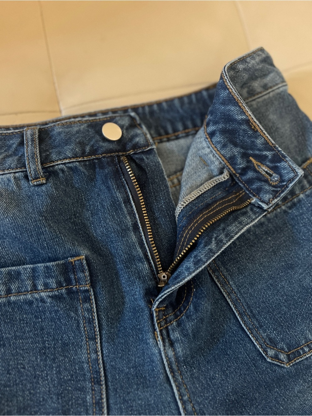 Sage & Fig Braided-Trim Wide Leg Jeans in Dark Blue Medium - Picture 5 of 14